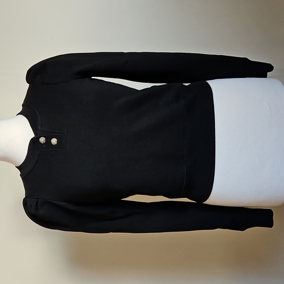 Frame Black Femme Henley Crop Sweatshirt Top Long Puffed Sleeve Size Xsmall - Picture 1 of 12
